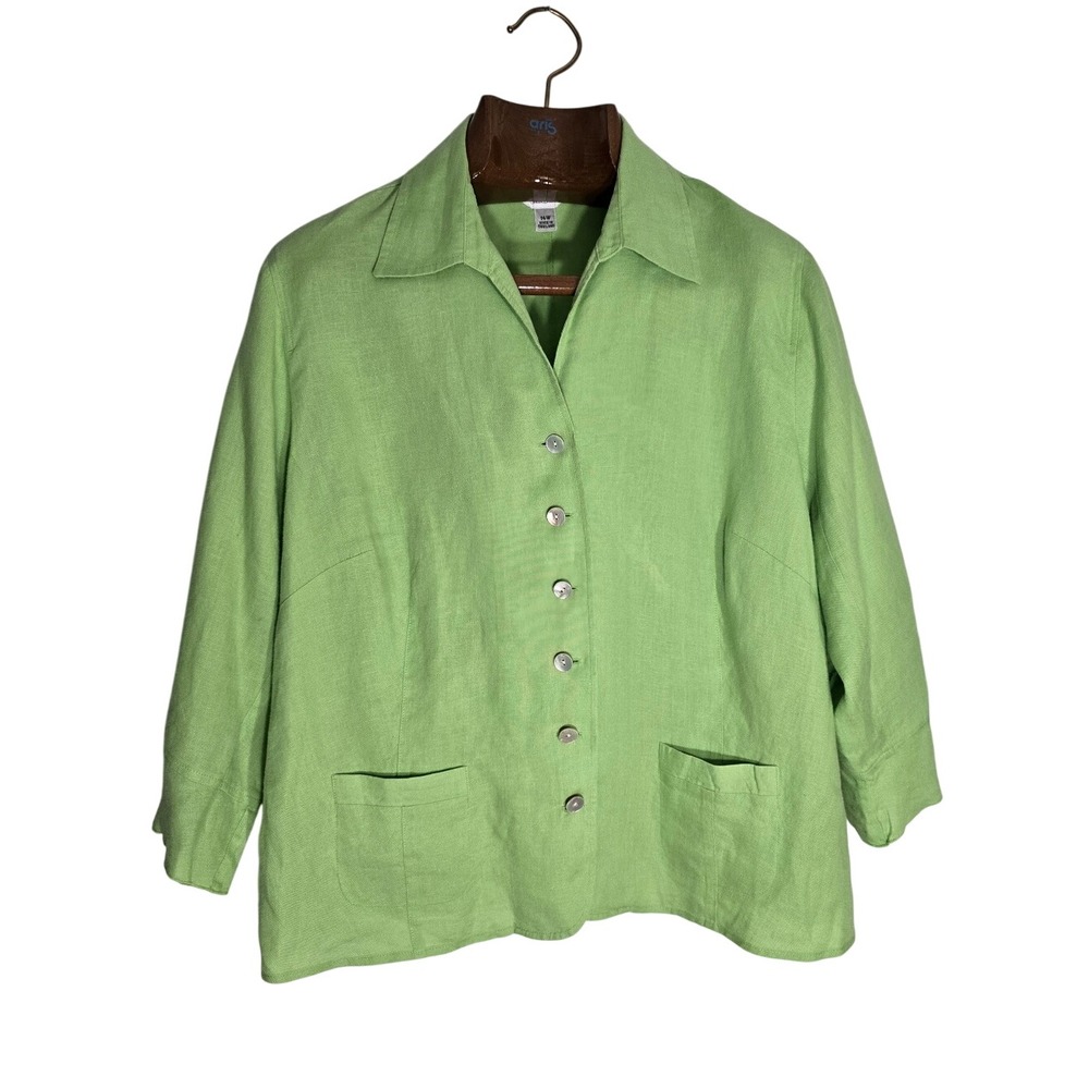 Talbots Woman Lime Green Irish Linen Shirt Jacket Old Money Luxury Cottagecore